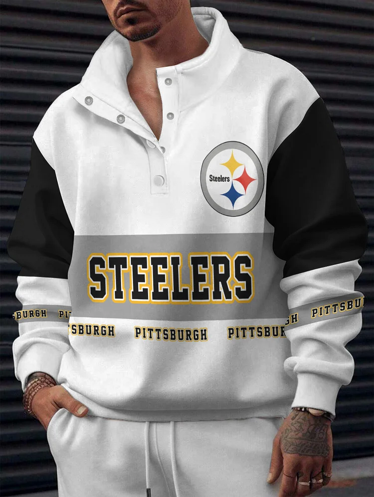 Pittsburgh Steelers  2025 New Design Casual Snap  Mockneck Pullover Sweatshirt