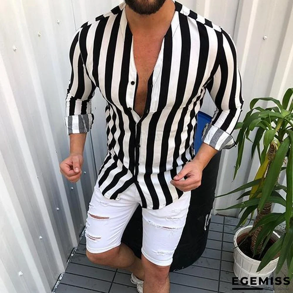 Men's Simple Striped Stand Collar Shirts | EGEMISS