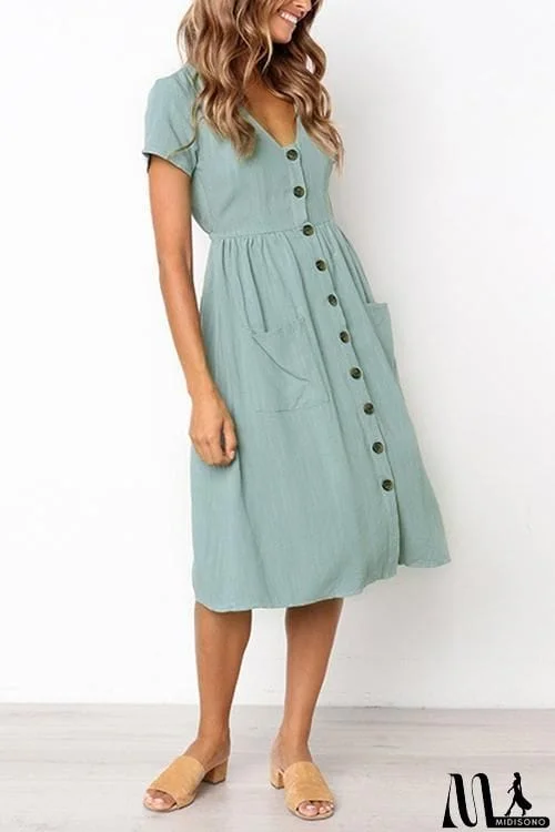 Button Pocket Short Sleeve Dress