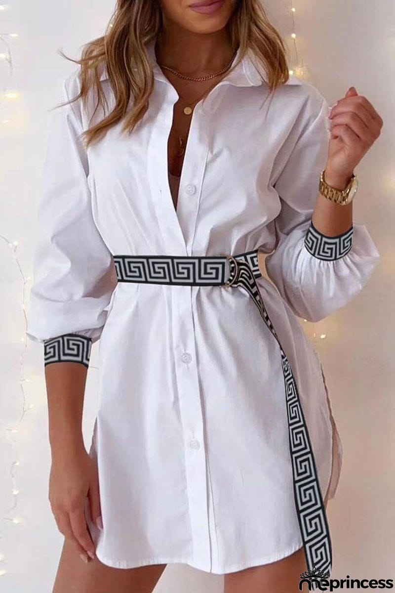 Sexy Solid Patchwork Frenulum With Belt Asymmetrical Turndown Collar Irregular Dress Dresses