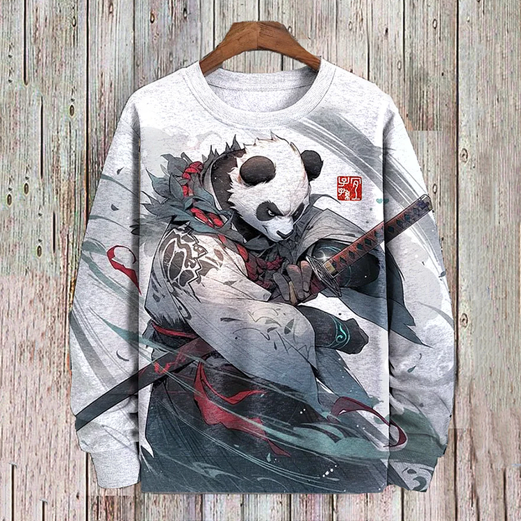 Men's Funny Panda Samurai Japanese Art Printed Sweatshirt