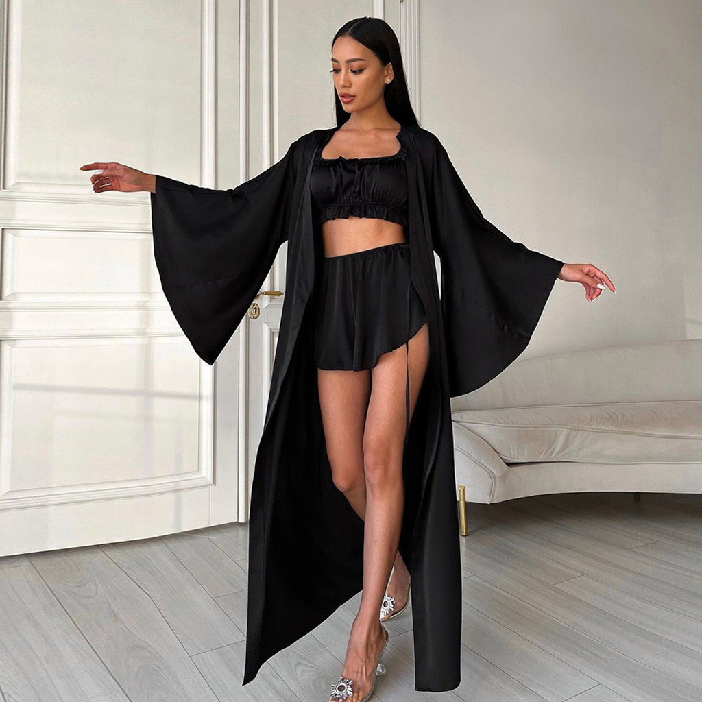 Silk Robe and Camisole Set Three-piece Set REAL SILK LIFE