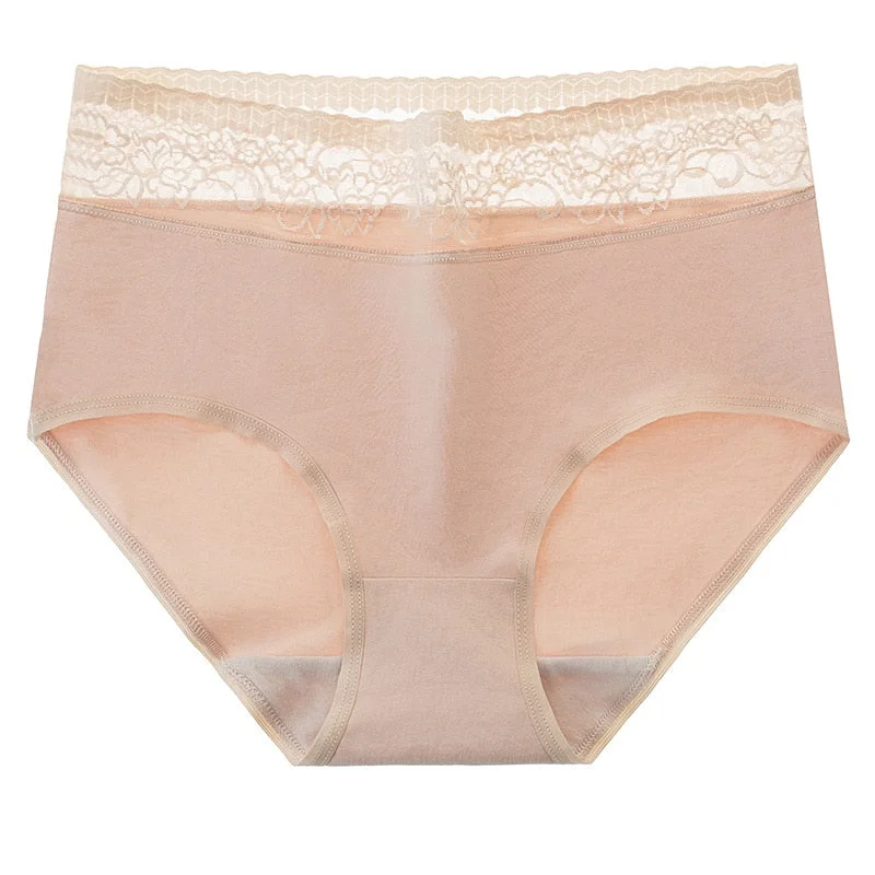 Women's Cotton Underwear Sexy Lace Panties High Waist Solid Color Underpants Seamless Women's Briefs Plus Size Female Lingerie