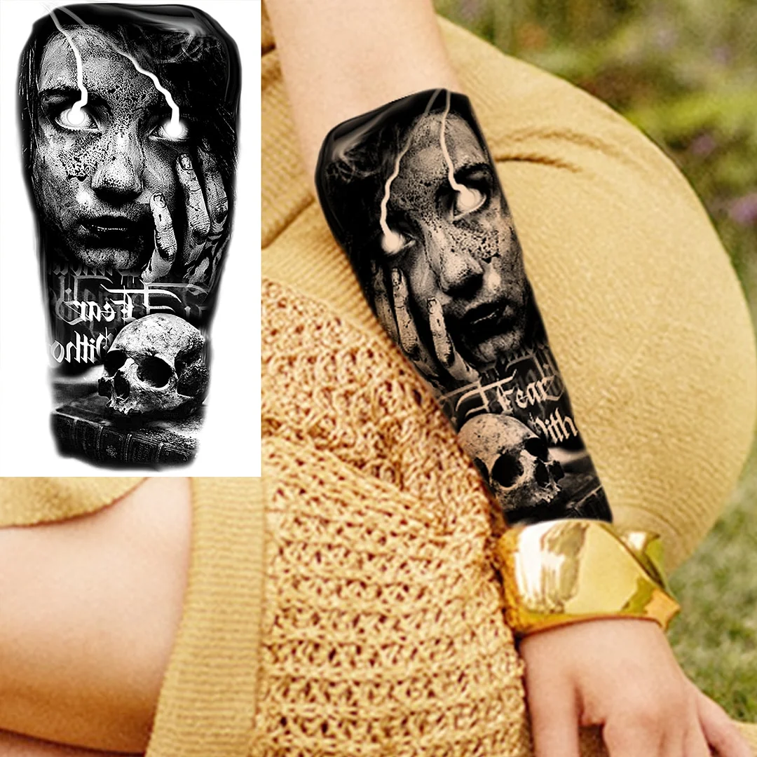 Sdrawing Realistic Black Devil Temporary Tattoos For Men Adult Tiger Pirate Skeleton Vampire Fake Tattoo Forearm Scary Tatoo Joker