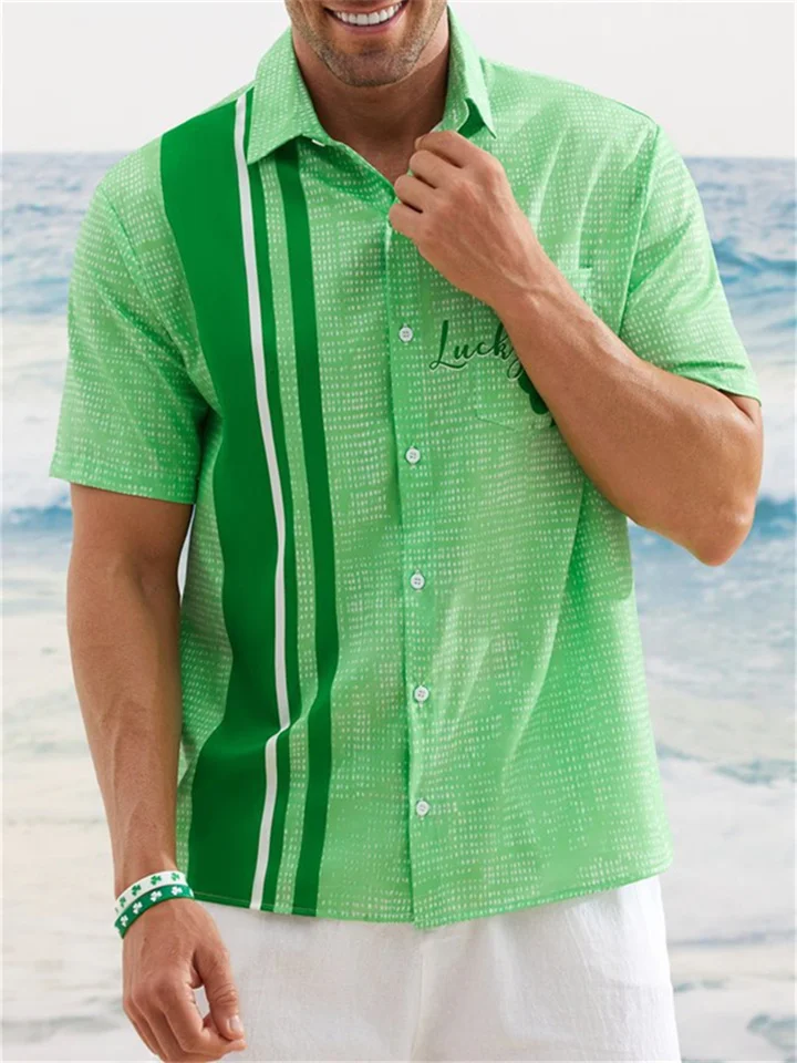 Hawaii Men's Short Sleeve Lapel Shirt St. Patrick's Day Digital Print Green S M L XL 2XL 3XL 4XL 5XL-Cosfine