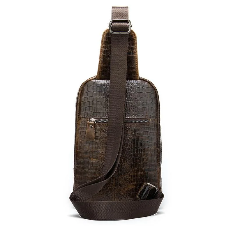 Mens Alligator Pattern Cow Leather Crossbody Bag Chest Bag