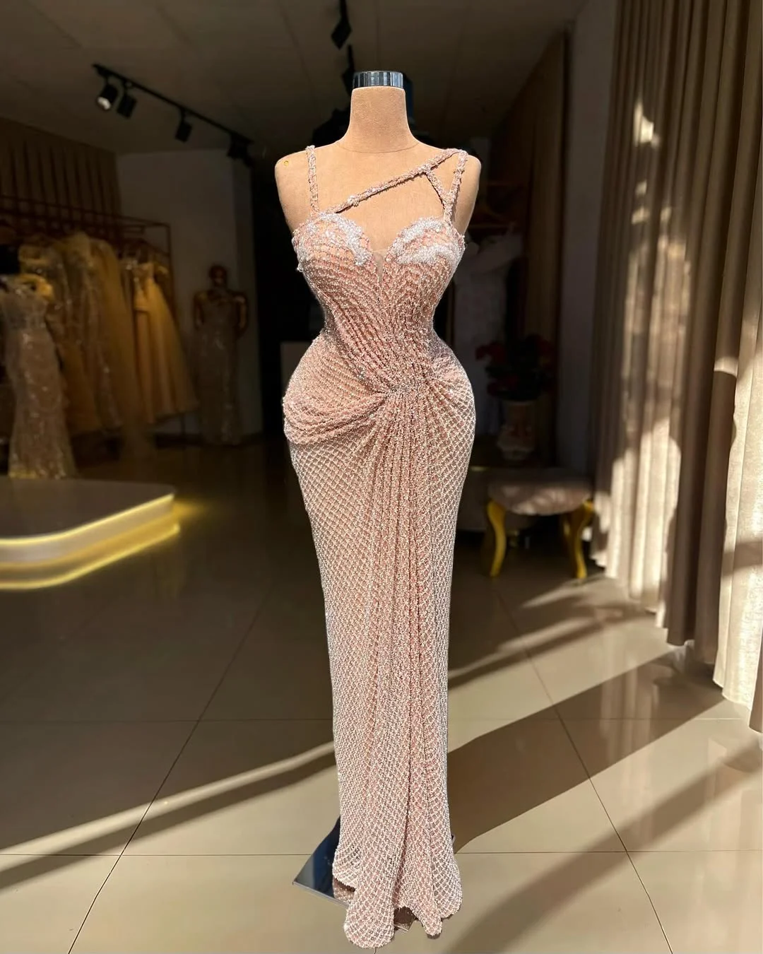 Glamorous Beadings Spaghetti-Straps Sleeveless Prom Dress YK0233