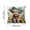 Highland Cow Sunflower-11CT Stamped Cross Stitch Pillowcase 45*45cm