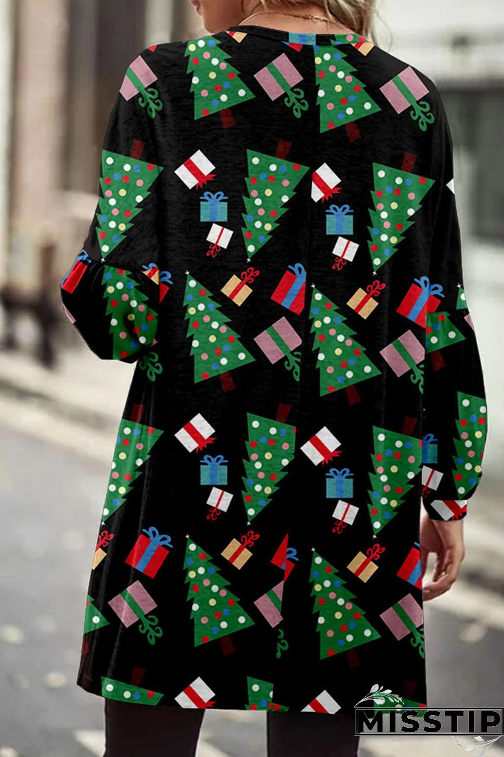 Christmas Tree Casual Print Patchwork Cardigan Collar Outerwear