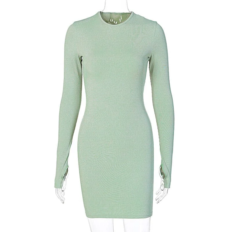 Hugcitar 2020 Long Sleeve Bodycon Sexy Mini Dress Autumn Winter Women Fashion Streetwear Outfits Party Club Wear