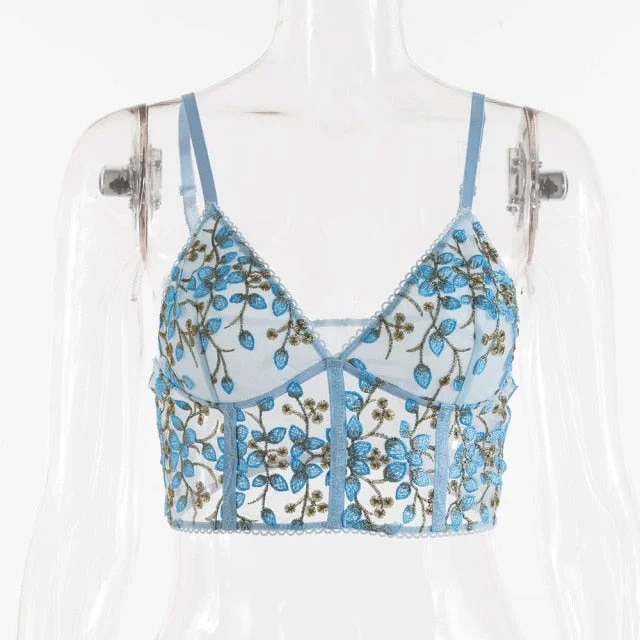 Sexi Summer Top Flower Embroidery Camisole Women