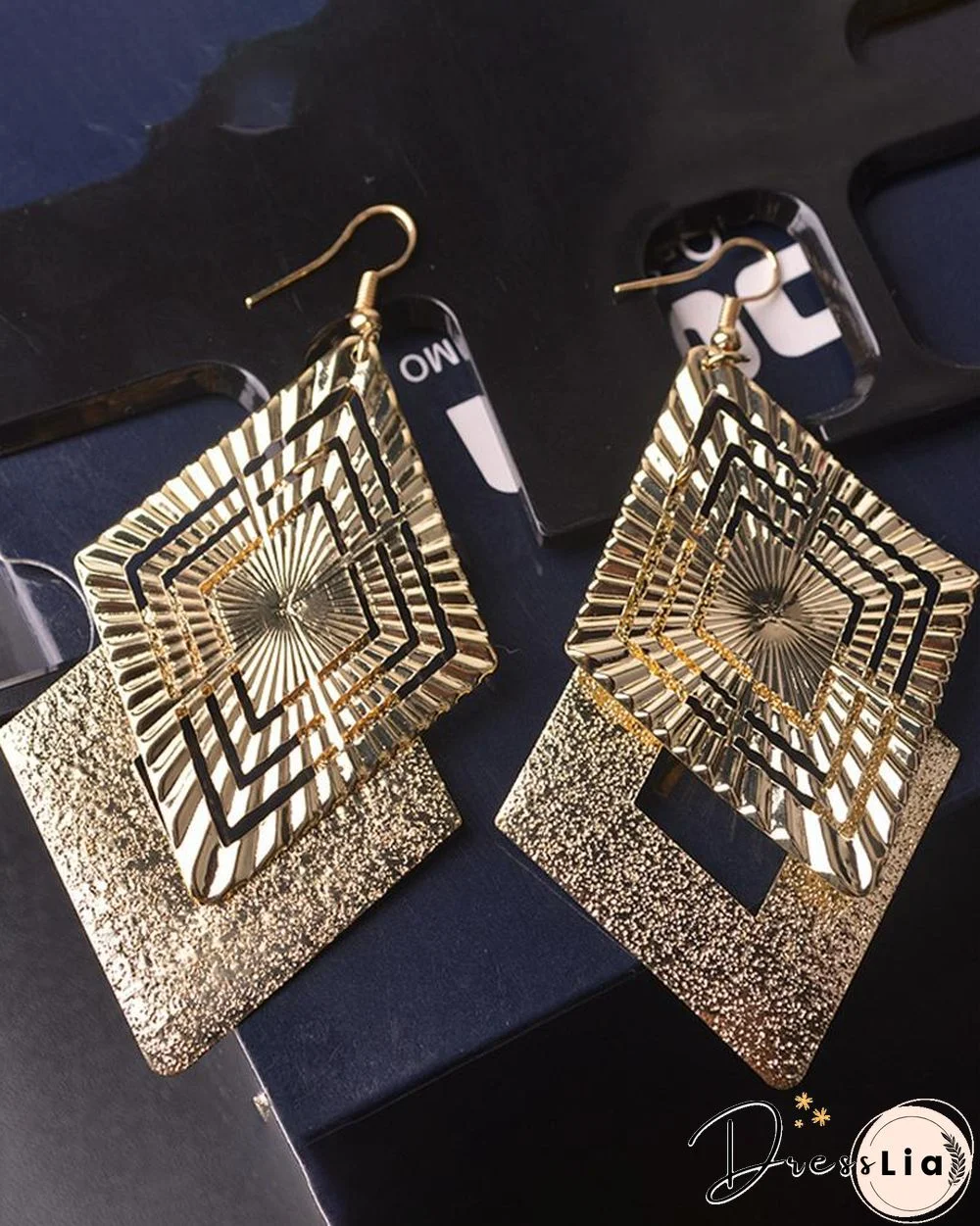1Pair Double Geo Decor Cutout Drop Earrings