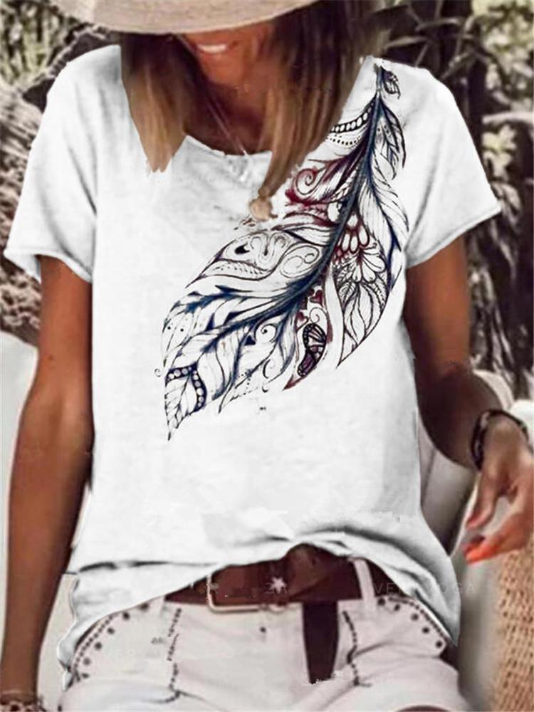 Women's Slim Fit V-neck Short Sleeve Printed Casual T-shirt