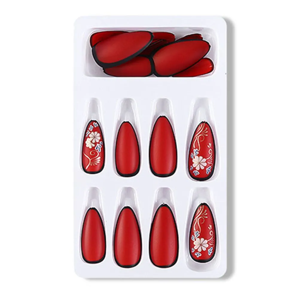 24pcs Fake nails with designs Long Coffin False Nails Ballerina Full Nail Art Tips Press on Nails Beauty Artificial Nails-Nail Inspo