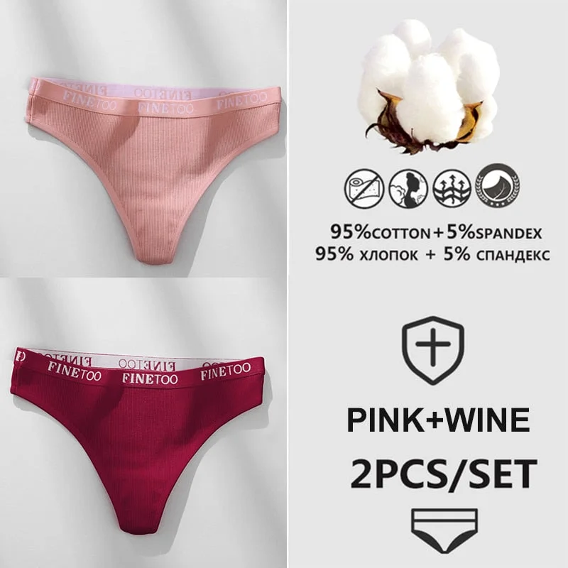 FINETOO 1/2PCS G-string Women Cotton Thongs M-XL Design Letter Femme Underwear Sexy Panties Underpants Thong Pantys Lingerie
