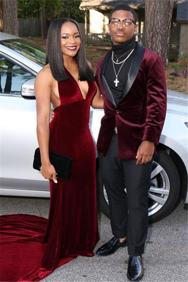 Bellasprom Popular Shawl Lapel Prom Suits For Party Slim Fit With Burgundy Velvet Bellasprom