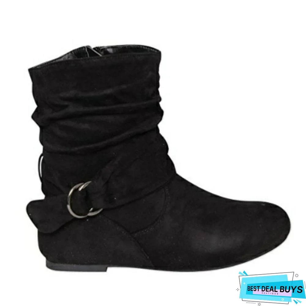 Autumn and Winter New Flat-Bottomed Boots European and American Plus Size Ladies Boots Suede