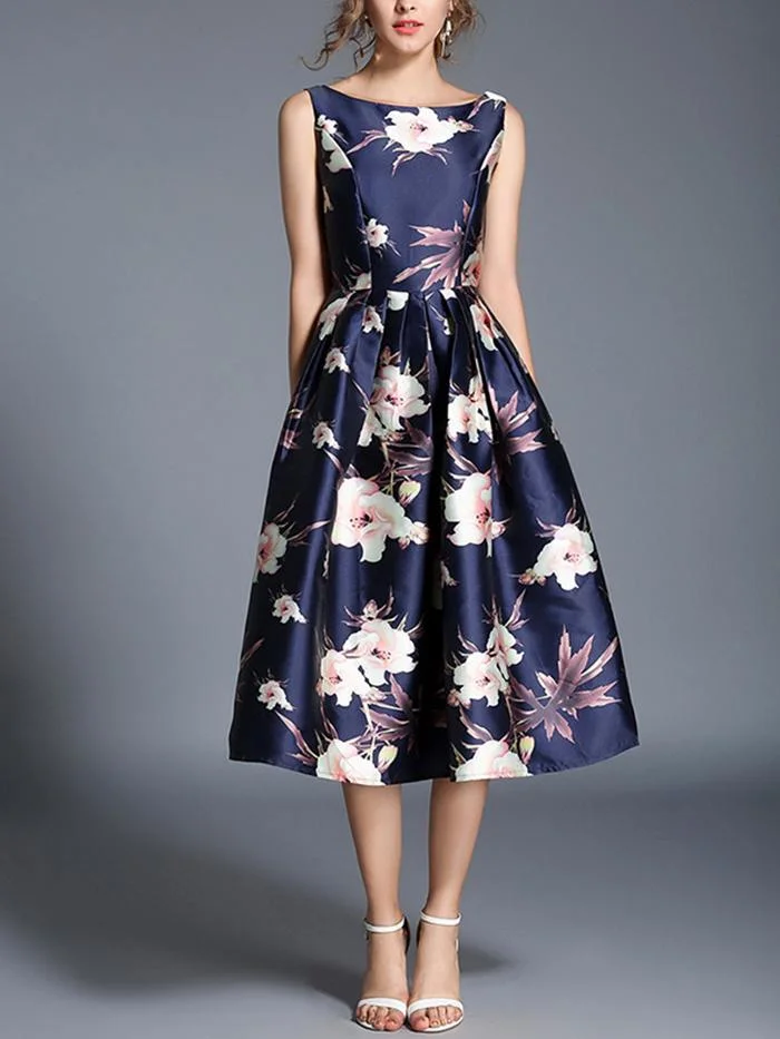 Women's new sleeveless vest printed mid-length dress