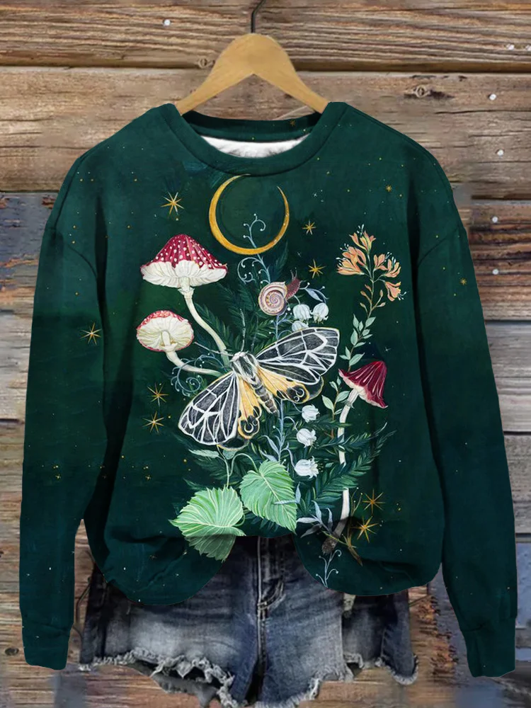Bequemes Sweatshirt mit Pilz-Nachtmotten-Kunst-Grafik