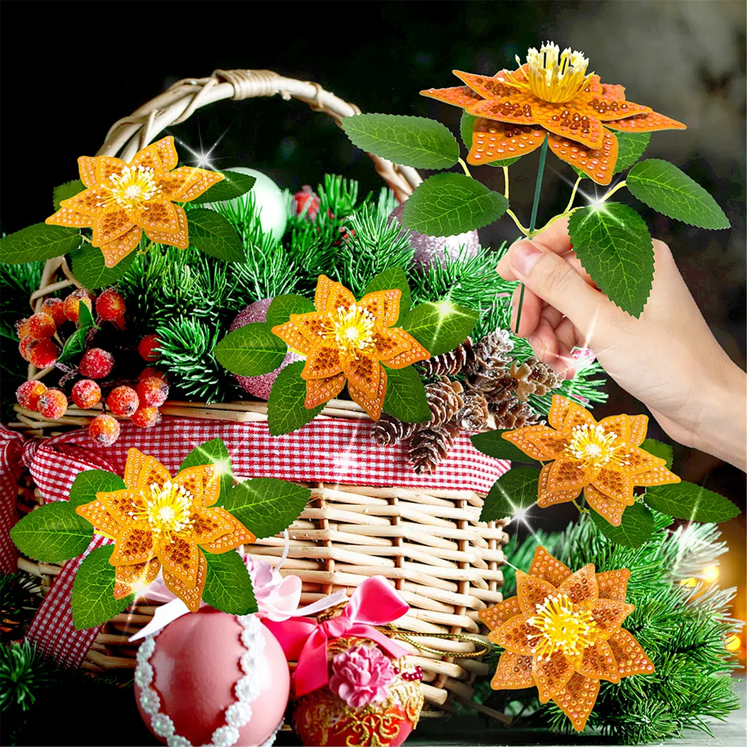 8Pcs 3D Orange Artificial Flowers DIY Desktop Diamond Art Kit Adults Home Decor