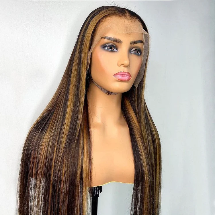 Luxurious Honey Piano Highlights Straight Lace Front Wig