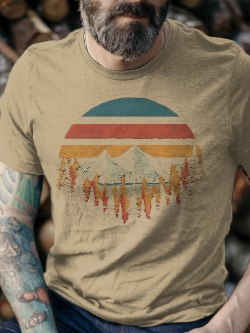 Men's Mountain Forest Deeply Wild Printed Crewneck Short-sleeve T-shirt