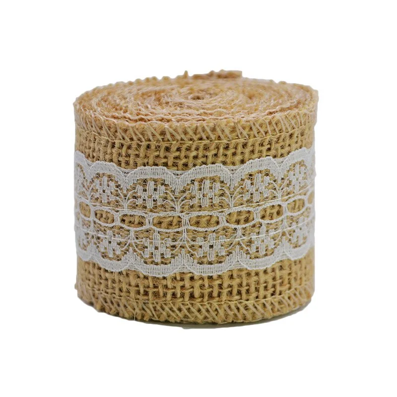 2M 5cm Natural Jute Burlap Ribbon Rustic Wedding Decoration Lace Hessian Vintage Wedding Party Table Decor Christmas Supplies