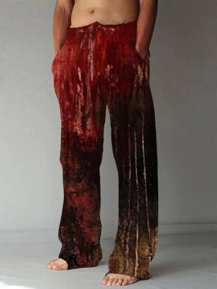 Halloween Blood Stain Vintage Art Print Men's Linen Loose Pants