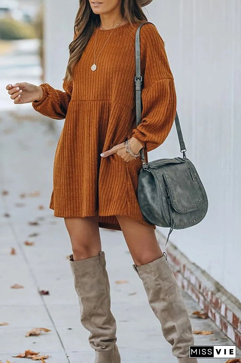 Round Neck Rib Knitted Dress