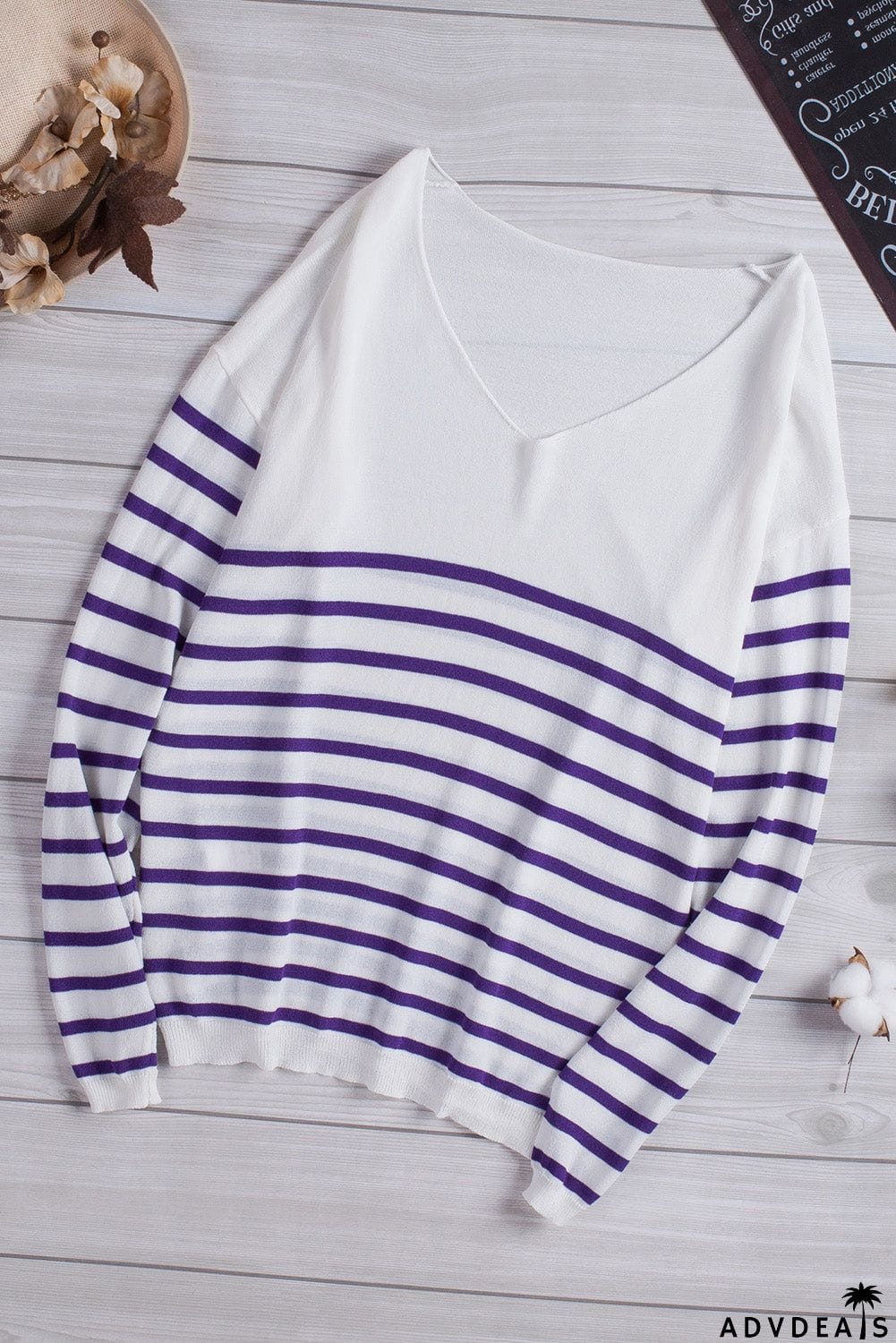 Striped V Neck Sweater