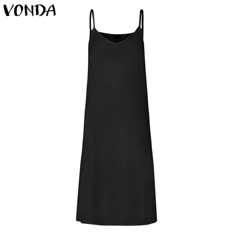 Summer Dress VONDA 2022 Women Sexy Sleeveless Vest Lining Dresses Sexy V Neck Spaghetti Strap Dress  Bohemian Party Vestidos