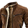 Men's Vintage Brown Suede Zip-Pocket Fleece Stand Collar Jacket by Inlyline