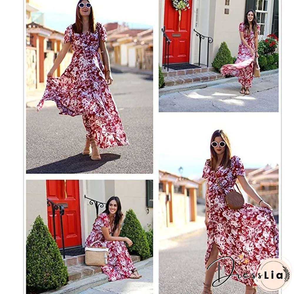New Fashion Women's Dresses Dresses Women's Fashion Bohemian V-neck Print Large Swing Dress