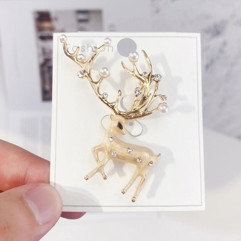 Fashion Pin Elk Alloy Rhinestone Pearl Plating Women’S Brooches