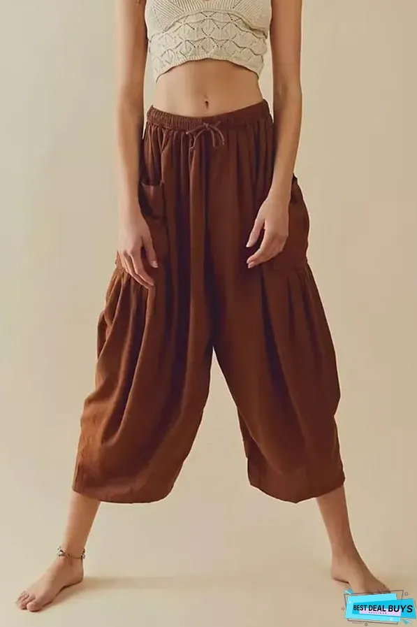 Cotton And Linen High-waist Pleated Wide Leg Casual Trousers