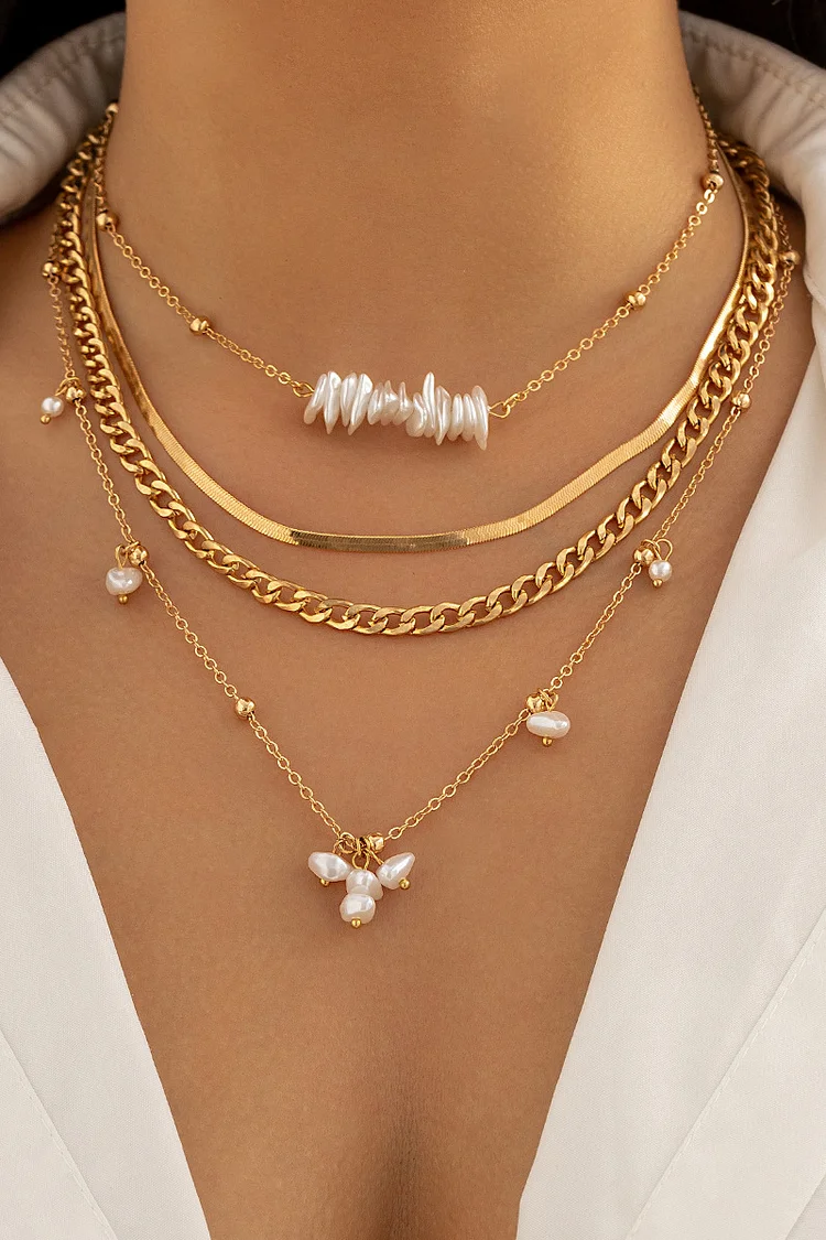 Layered Pearls Beaded Alloy Chain Necklace