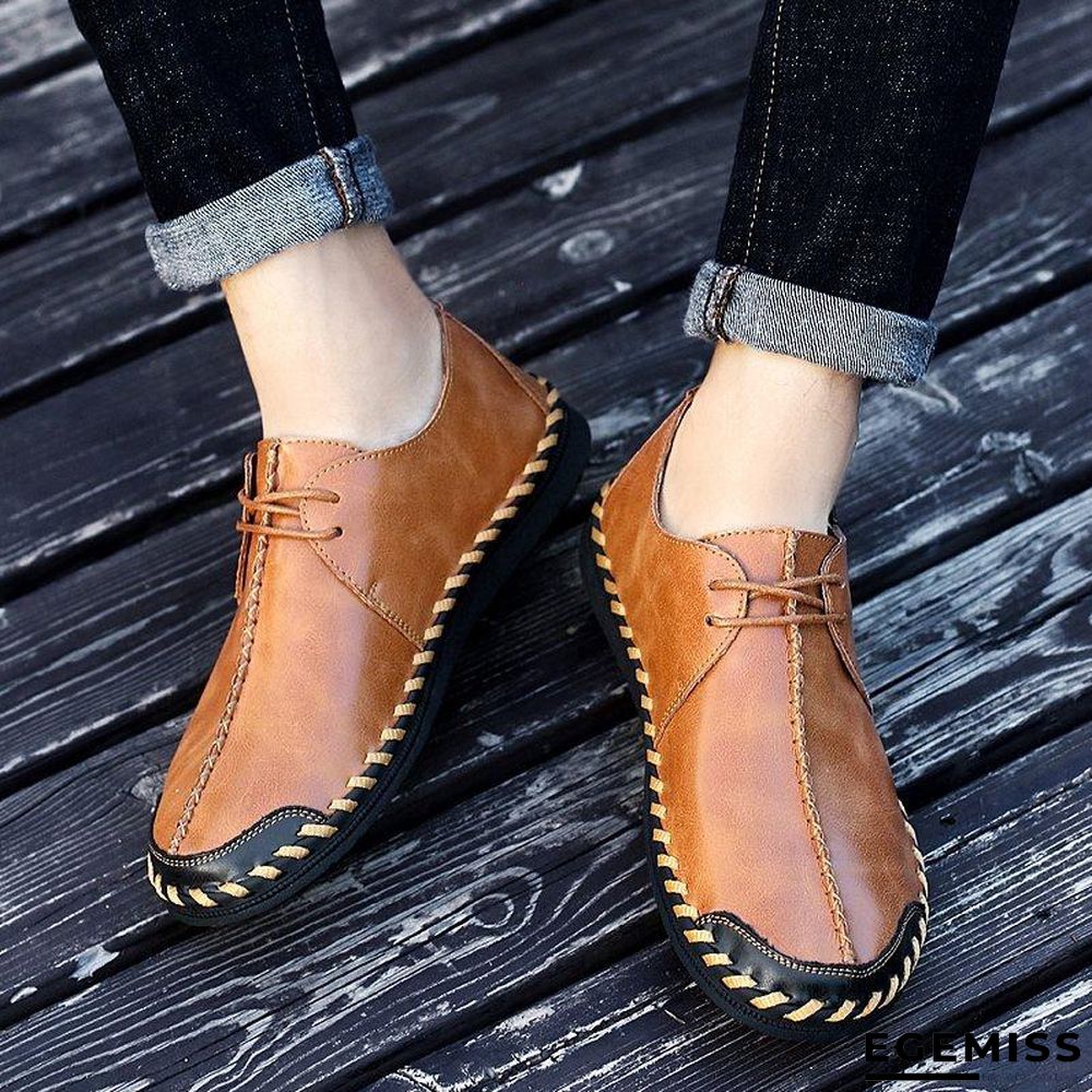 Men Casual Cow Leather Light Comfortable Split Leather Flats Shoes | EGEMISS