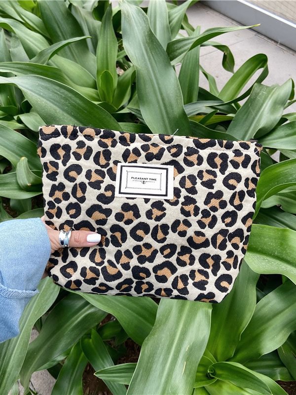 Vintage Zebra Leopard Jacquard Storage Bag Makeup Handbag