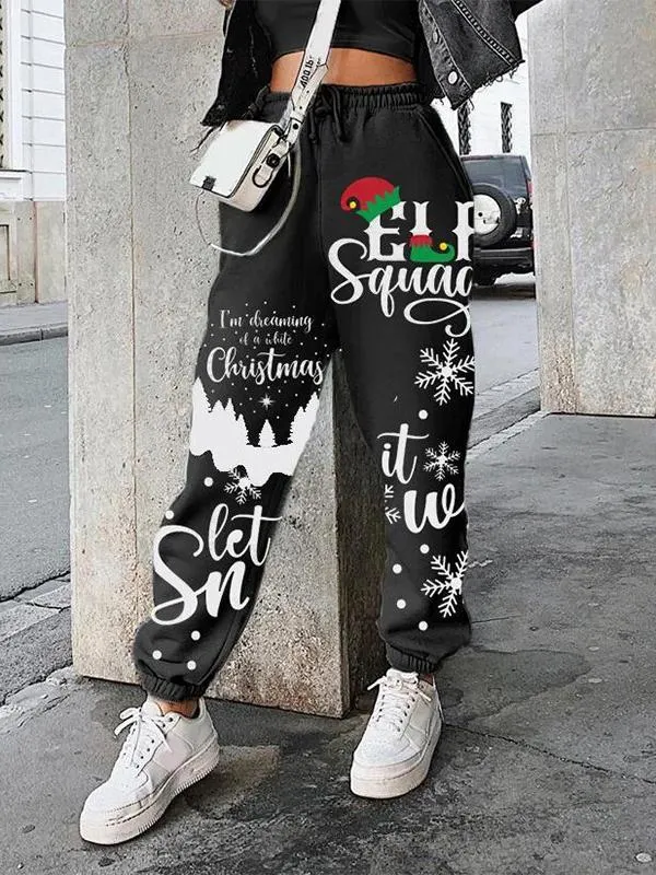 Pants Christmas Snowflake Letter Print Sports Harem Pants for Women