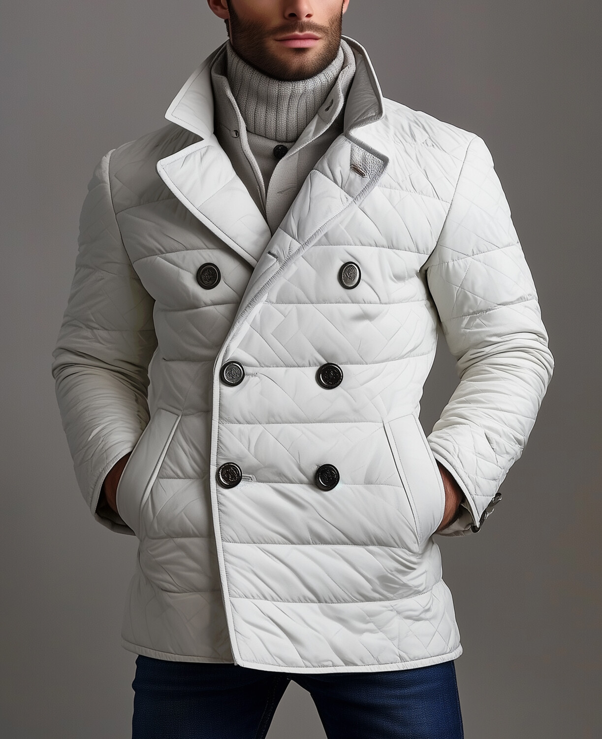 Okaywear Notch Lapel Double Breasted Short Boudin-Quilted Down Jacket