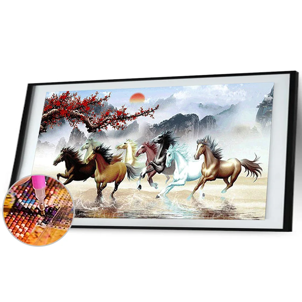 100x50cm Nine Running Horses Diamond Painting Full Round Drill Cross Stitch -397125