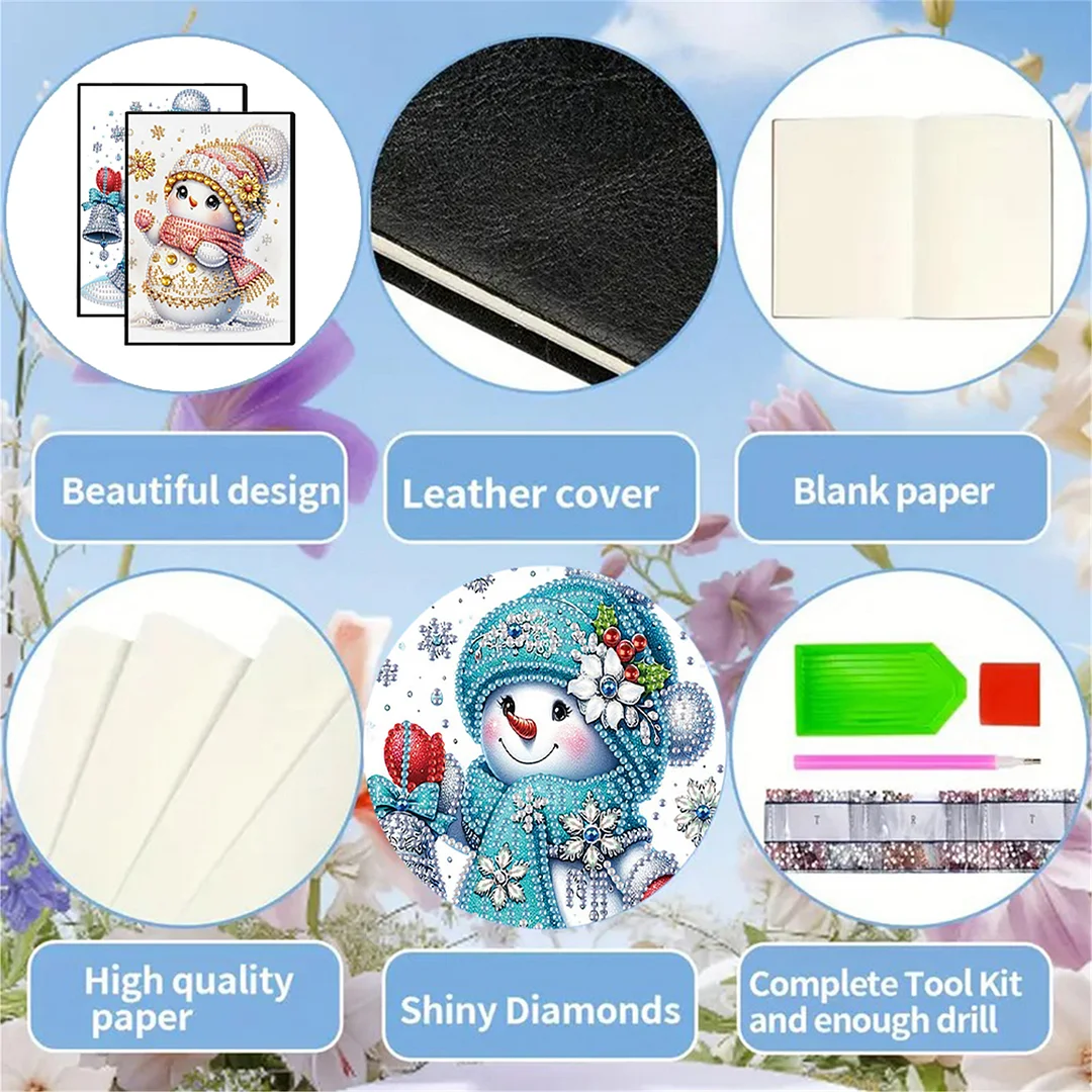 2pcs Snowman Partial DIY 50 Pages A5 Diamond Painting Notebook for Study Home
