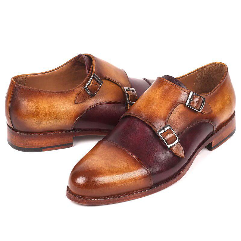 Men's Leather Shoes With Double Buckle Leather Monk Banquet Shoes Wedding Leather