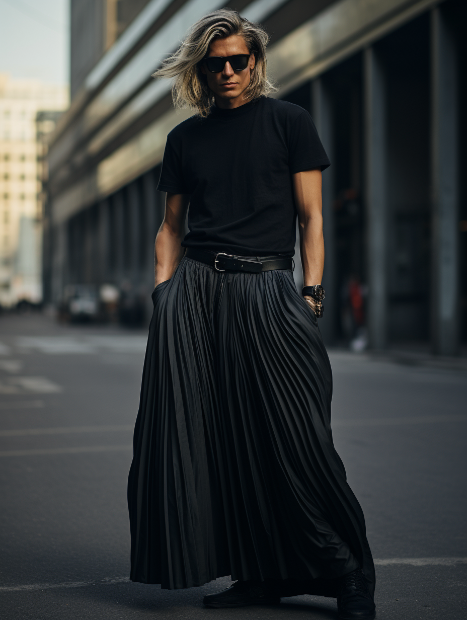 Men's Black Pleated Skirt