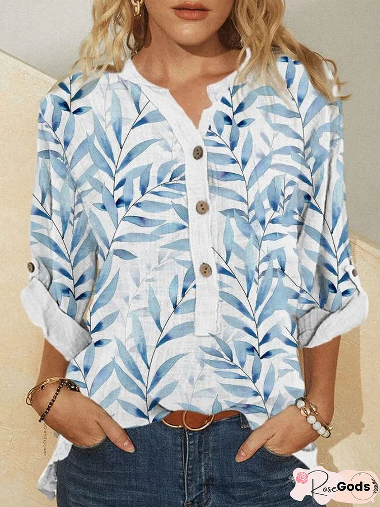 Casual Leaves Long Sleeve Shirts & Tops
