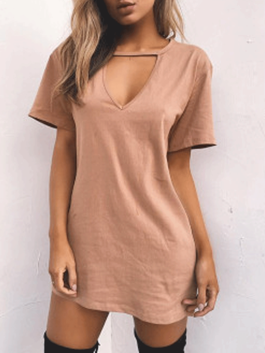 V-neck halter cutout short-sleeved dress
