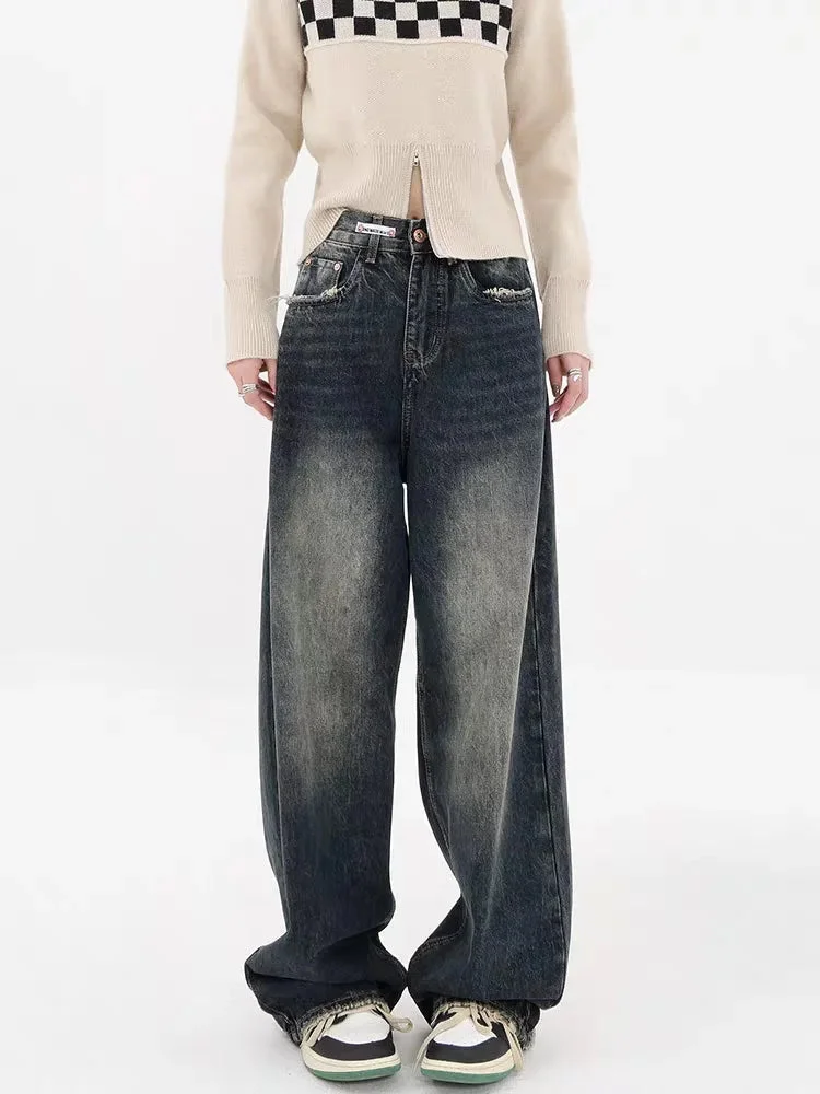 Brownm Distressed Pocket Wide Leg Jeans