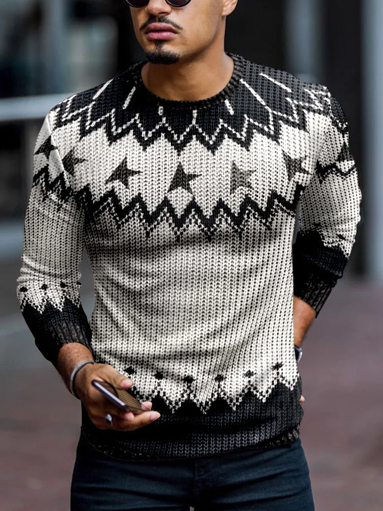 FASHION CASUAL MEN'S PULLOVER ROUND NECK KNITTED SWEATER