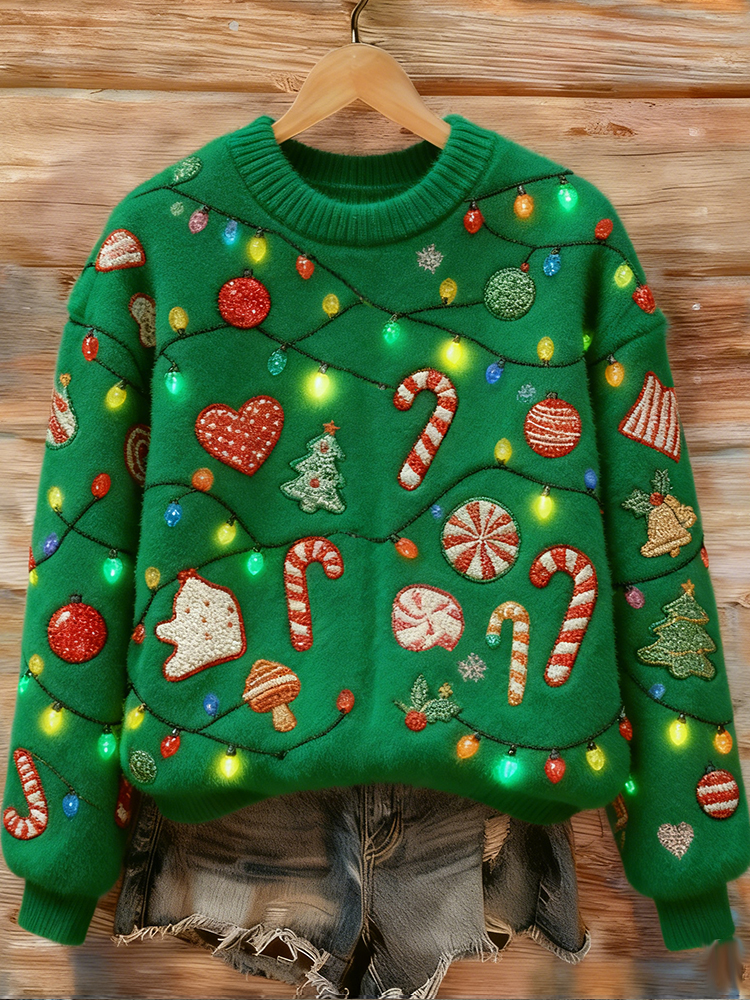 Christmas Lights And Candy Plush Turtleneck Sweatshirt elevenforest