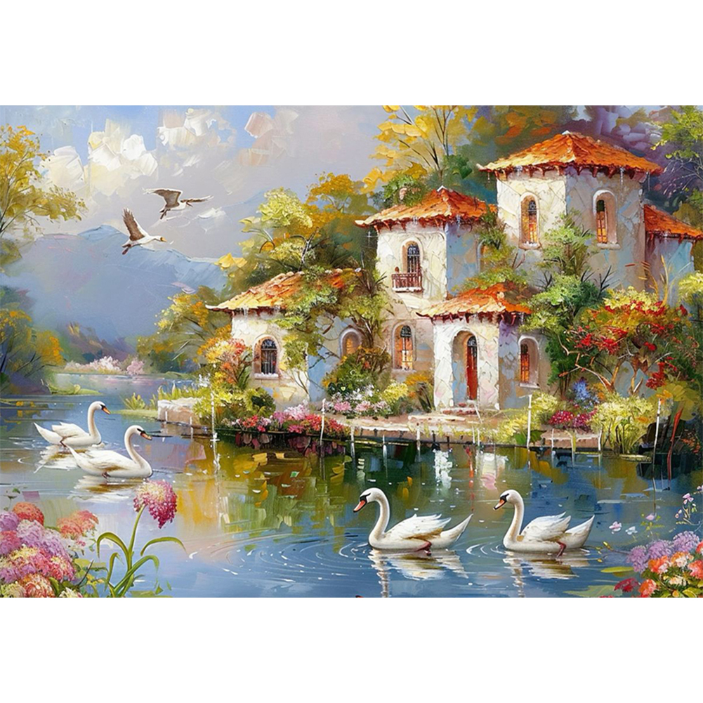 Riverside Cottage 50*35cm(canvas) full round drill diamond painting